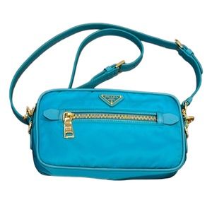 Prada Blue Nylon Crossbody Bag with Gold Hardware in like new condition